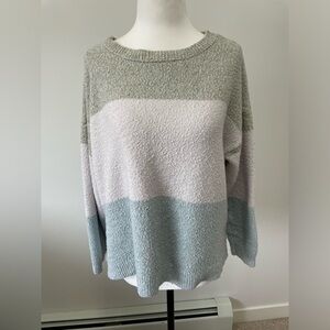 George Horizontal White Blue Green Striped Crewneck Sweater - Size Large